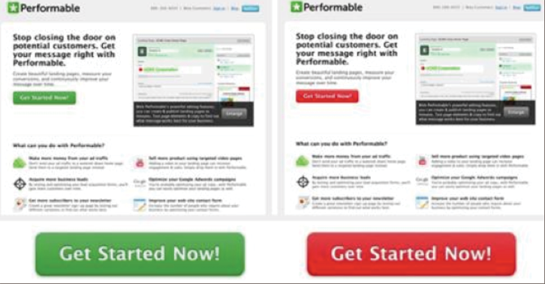 A/B testing example with Performable green to red CTA button.