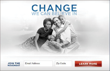 Image of President Obama's campaign slogan from 2008, "change we can believe in".