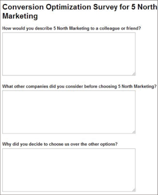 Conversion Optimization Survey for 5 north marketing example