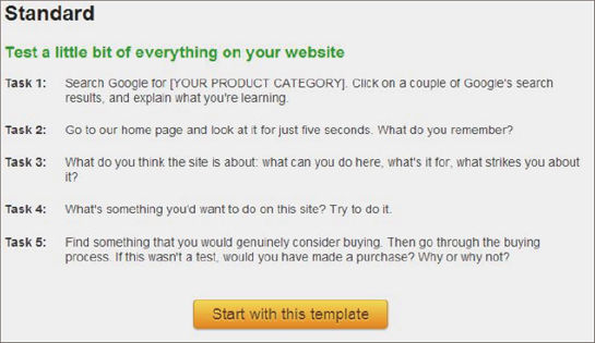 User testing template provided at usertesting.com