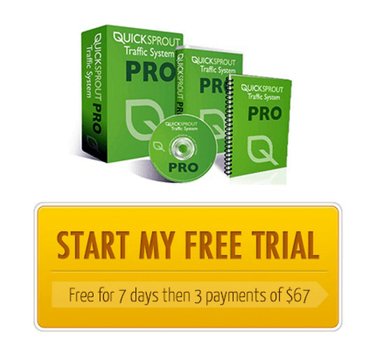 Example of a quicksprout offer with free trial.