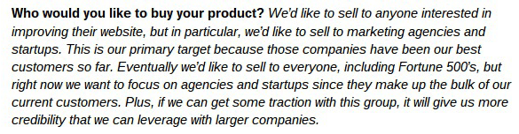 Sample answer: who would like to buy your product?