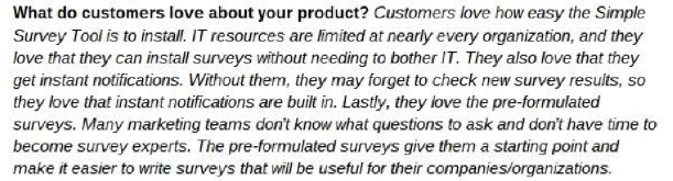 Sample answer: what do customers love about your product?