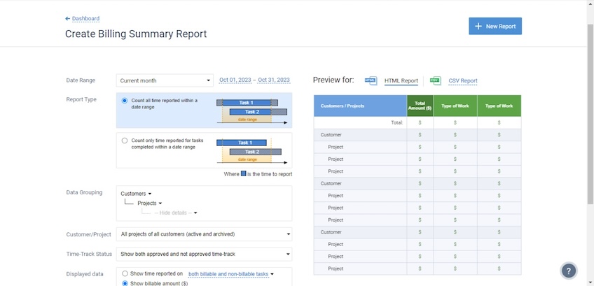 Create billing summary report page. 
