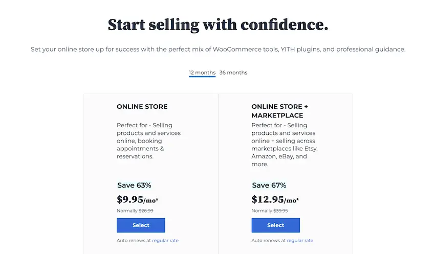 Bluehost's Online Store plans for WooCommerce Hosting