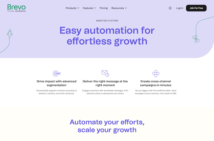 Marketing automation landing page on Brevo's site. 