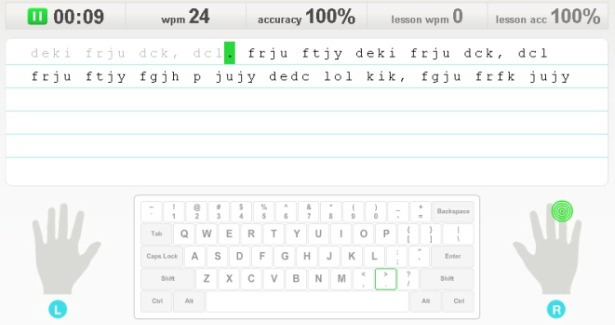 Screen shot of typing test.
