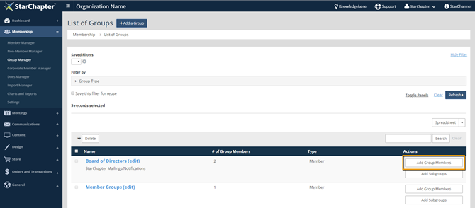 StarChapter membership management software dashboard example.