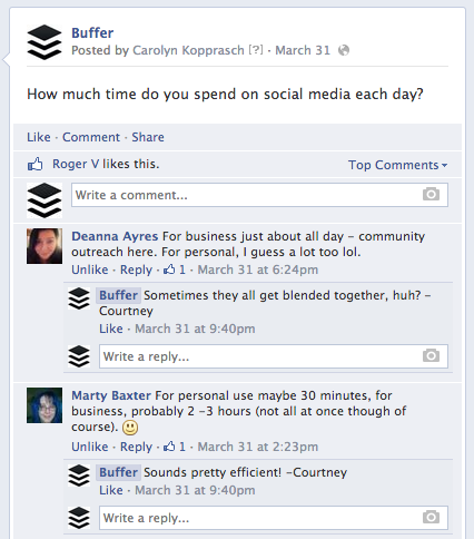 Example post of a question by Buffer on Facebook