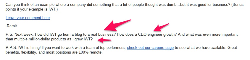 Example of cliffhanger use in email marketing 