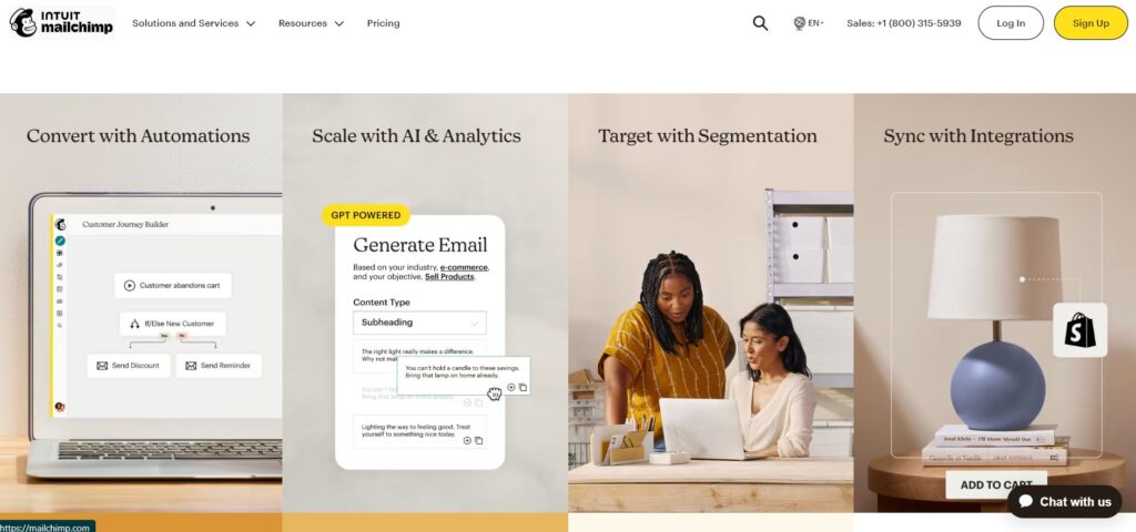Screenshot of Mailchimp home page