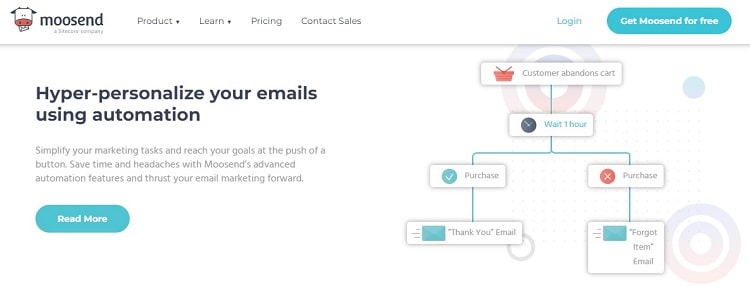 Moosend email automation landing page