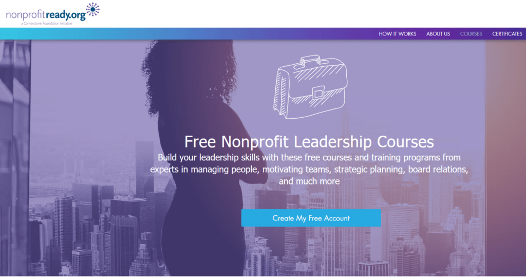 Nonprofit Ready Leadership Training by nonprofitready.org create my free account page.