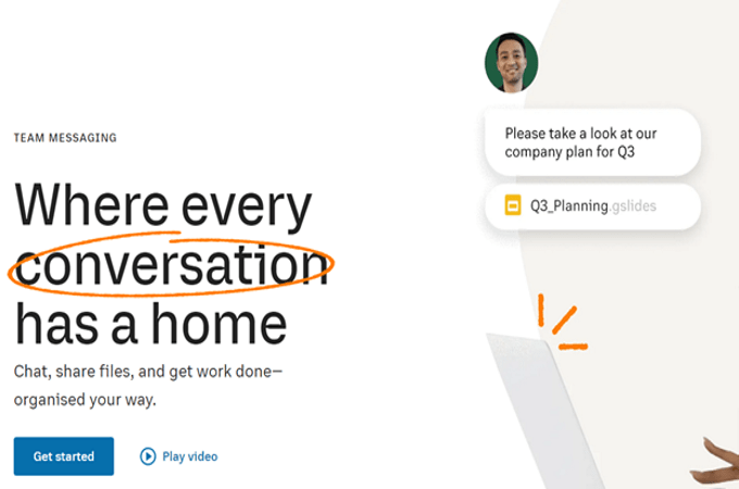Screenshot of RingCentral team message landing page