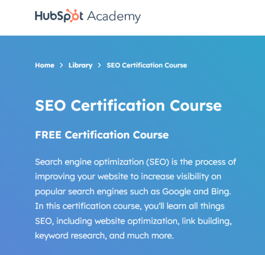 Hubspot Academy SEO course and guide