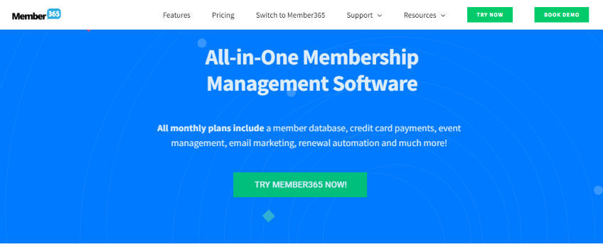 Member365 membership management software homepage.