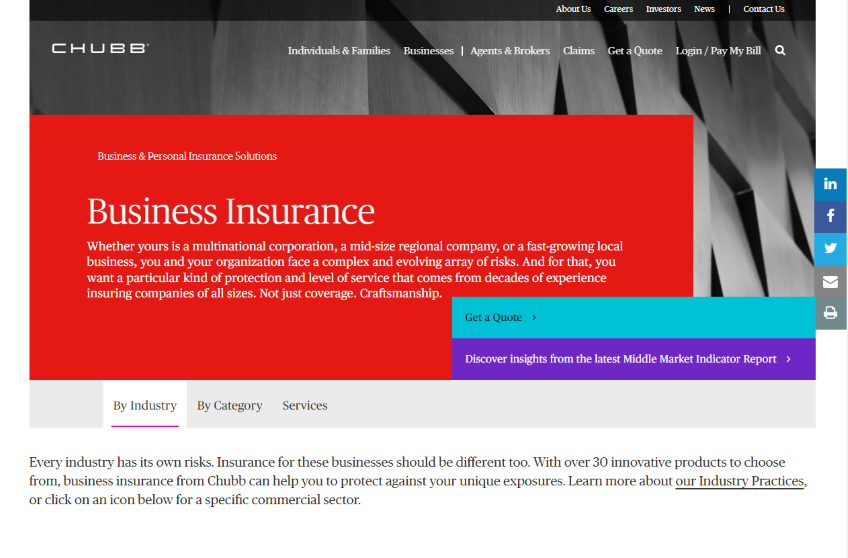 Chubb business insurance homepage
