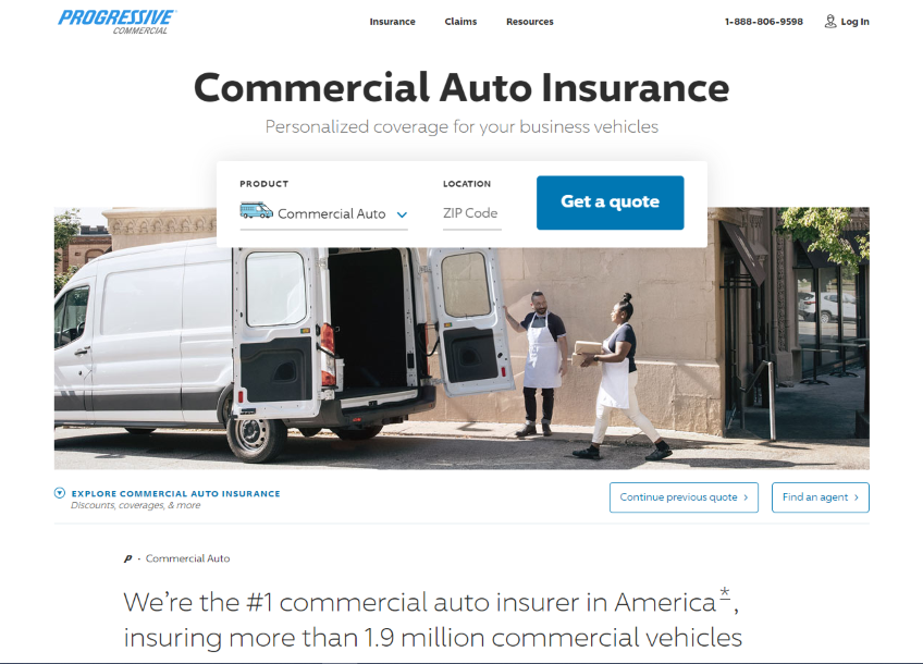 Progressive commercial auto insurance homepage