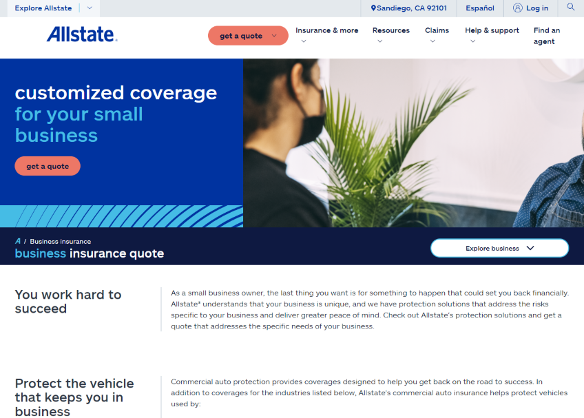 Allstate business insurance homepage