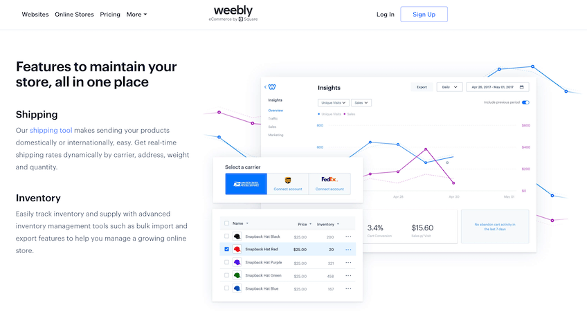 Weebly's shipping and inventory tracking tools